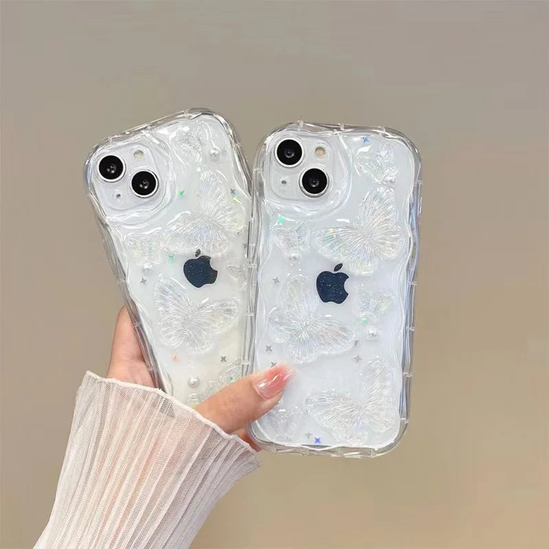 Pearl butterfly wave pattern all-inclusive anti-drop phone case suitable for iPhone17Promax 16 15 14 13pro