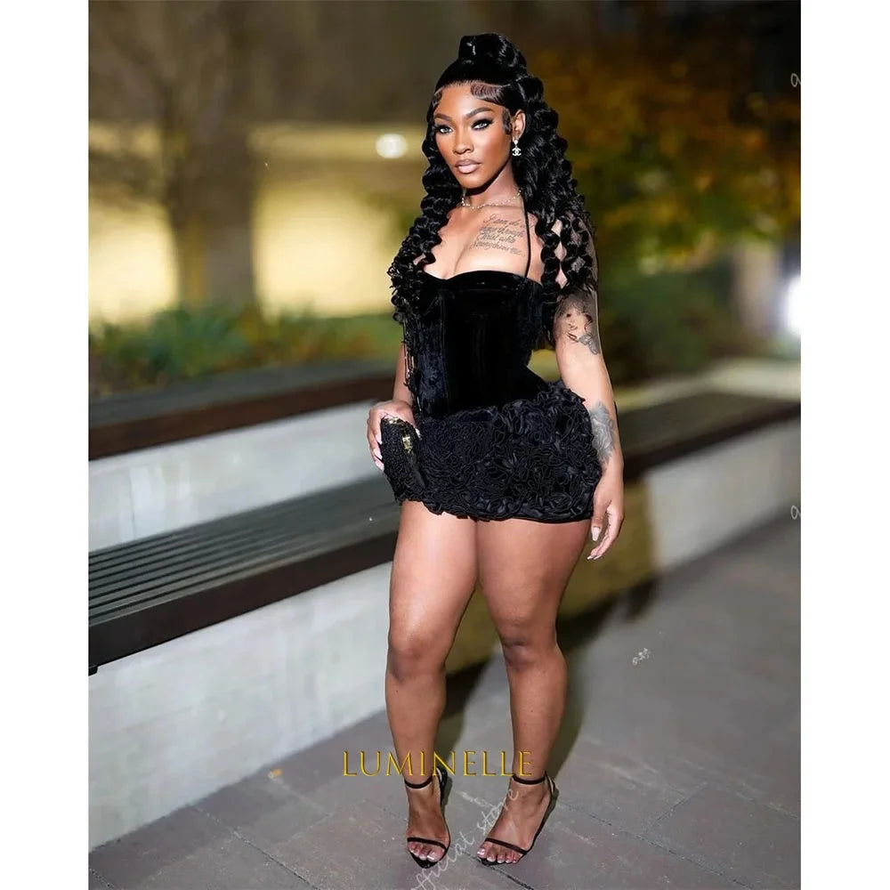 Black Girl Prom Dresses Luxury Velvet Mini Birthday Dress Women Ruffles Tiered Vestidos Para Mujer De Noche Customized 2026