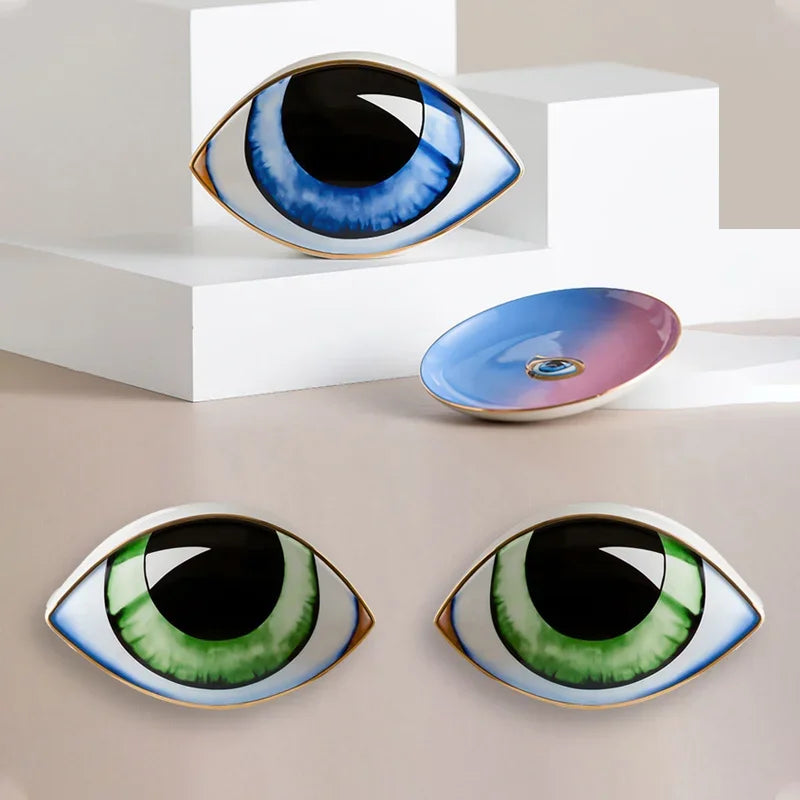 Creative Blue Evil Eye Statue Lucky Eye Figurines Decor Ceramic Crafts Desktop Ornaments Home Living Room Decoration Gifts