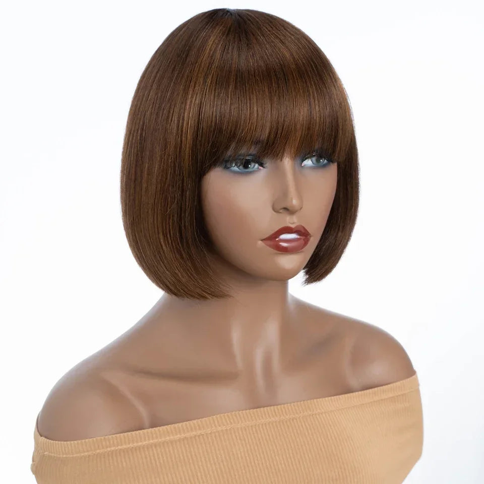 Orange Blonde Short Cut Straight Bob Wigs Rebecca With Bangs Red 99J Human Hair Brazilian Straight Machine Made Human Hair Wigs