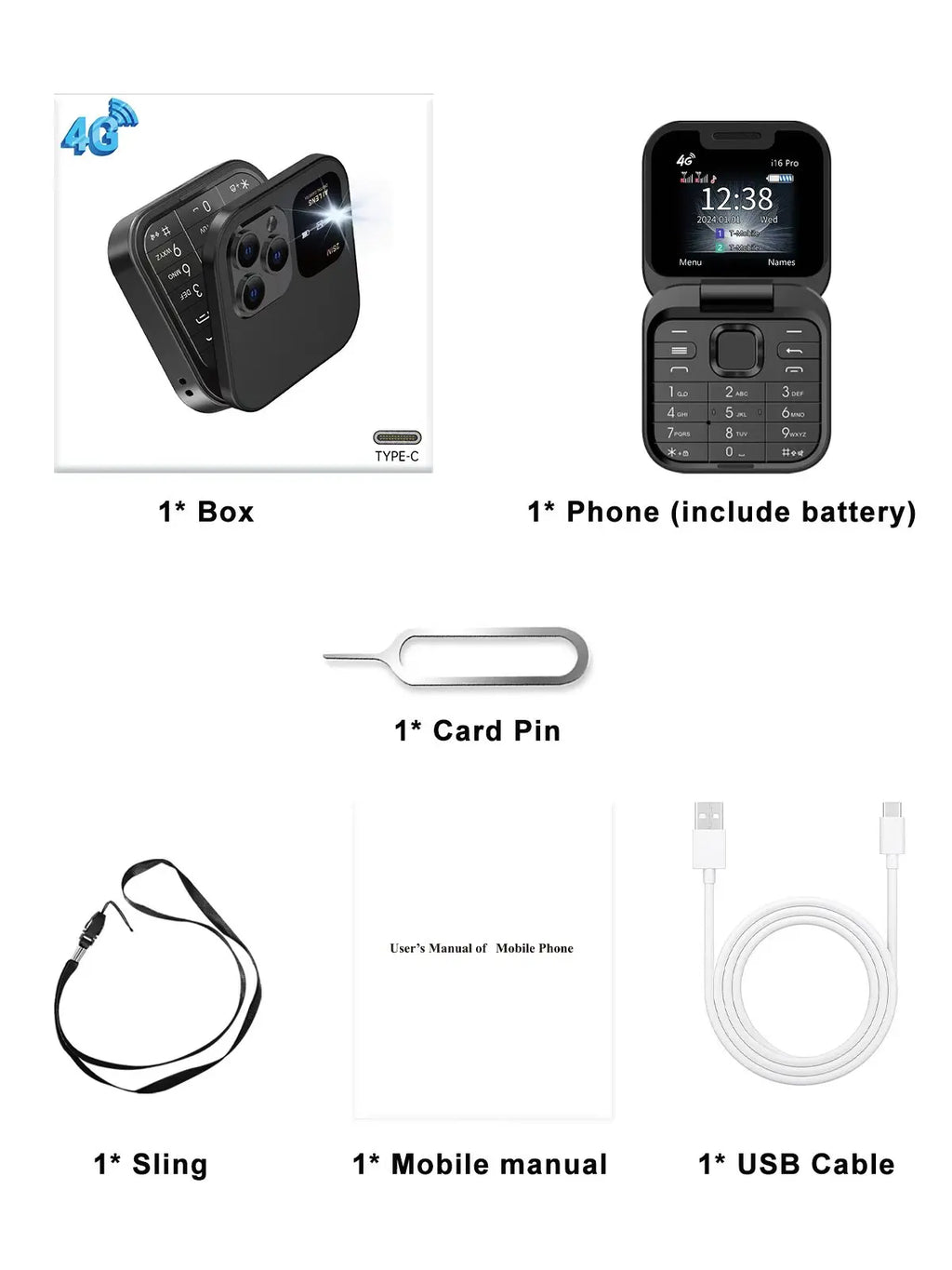 SERVO i16 Pro 4G LTE Mini Flip Mobile Phone Dual SIM Standby Call Recording Speed Dial FM Radio Blacklist Small Fold Cellphones