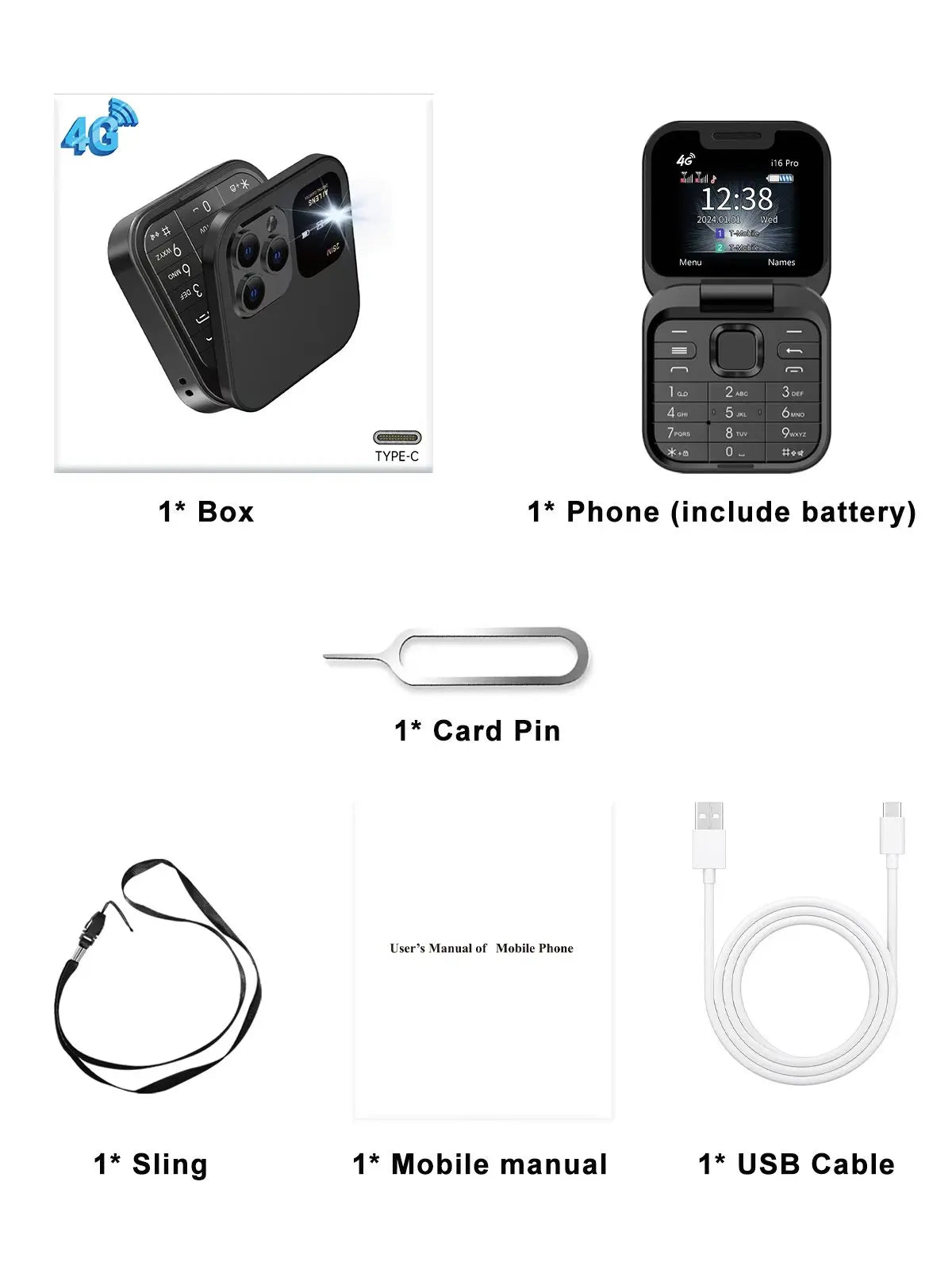 SERVO i16 Pro 4G LTE Mini Flip Mobile Phone Dual SIM Standby Call Recording Speed Dial FM Radio Blacklist Small Fold Cellphones
