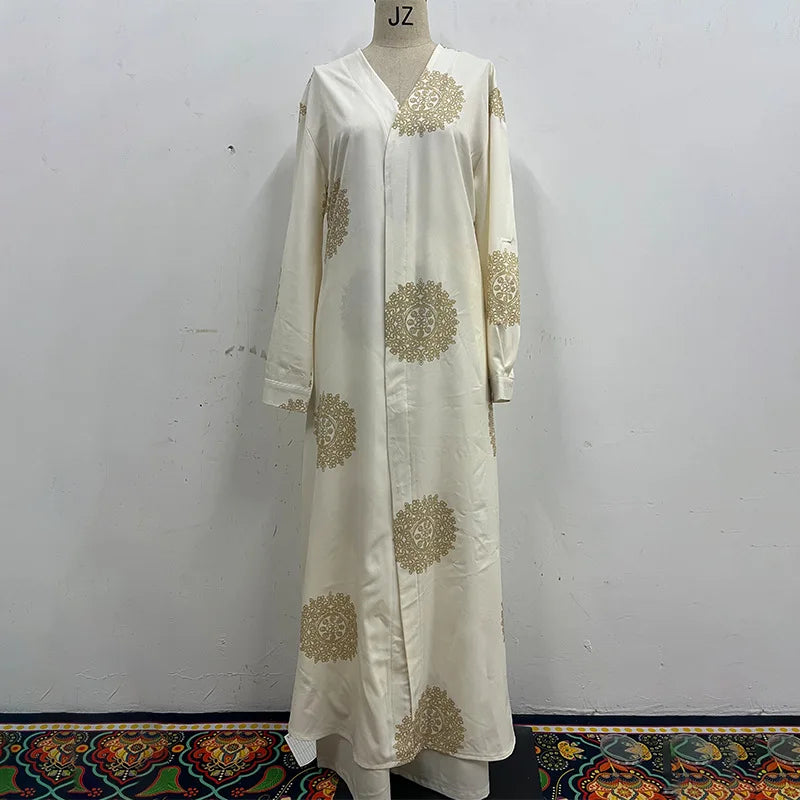 Eid Muslim Suits Women Print Blouses Wide Leg Pants Set Two Piece Musulman Ensemble Dubai Arabic Morocco Islam Casual Ramadan