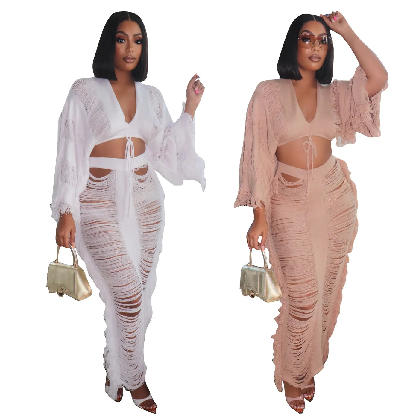 Swimwear Skirt Cover-up 2 Piece Set Women Crop Tops And Long Skirt Bathing Suit Fashion Solid Hollow Sexy Beach Cover Up Outfits