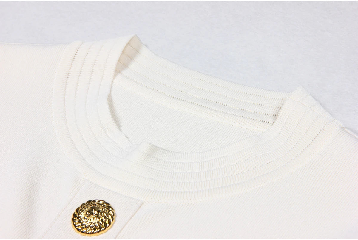 SML Spot 2024 European and American Summer New Fashion High Quality Knitted Round Neck Slim Slim A-Line Dress Women
