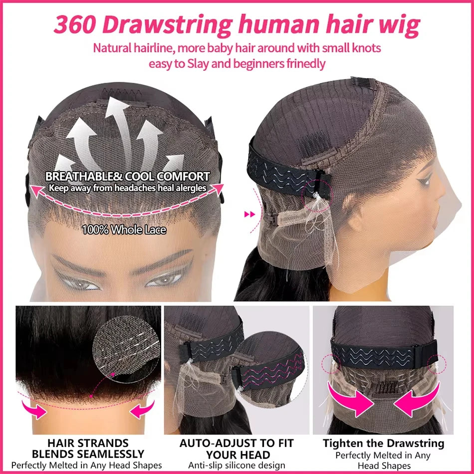 Body Wave 360 Full Lace Front Wig With Invisi Drawstring Upgrade Skinlike Real HD Lace Glueless Wig 13x4 Lace Frontal Wigs
