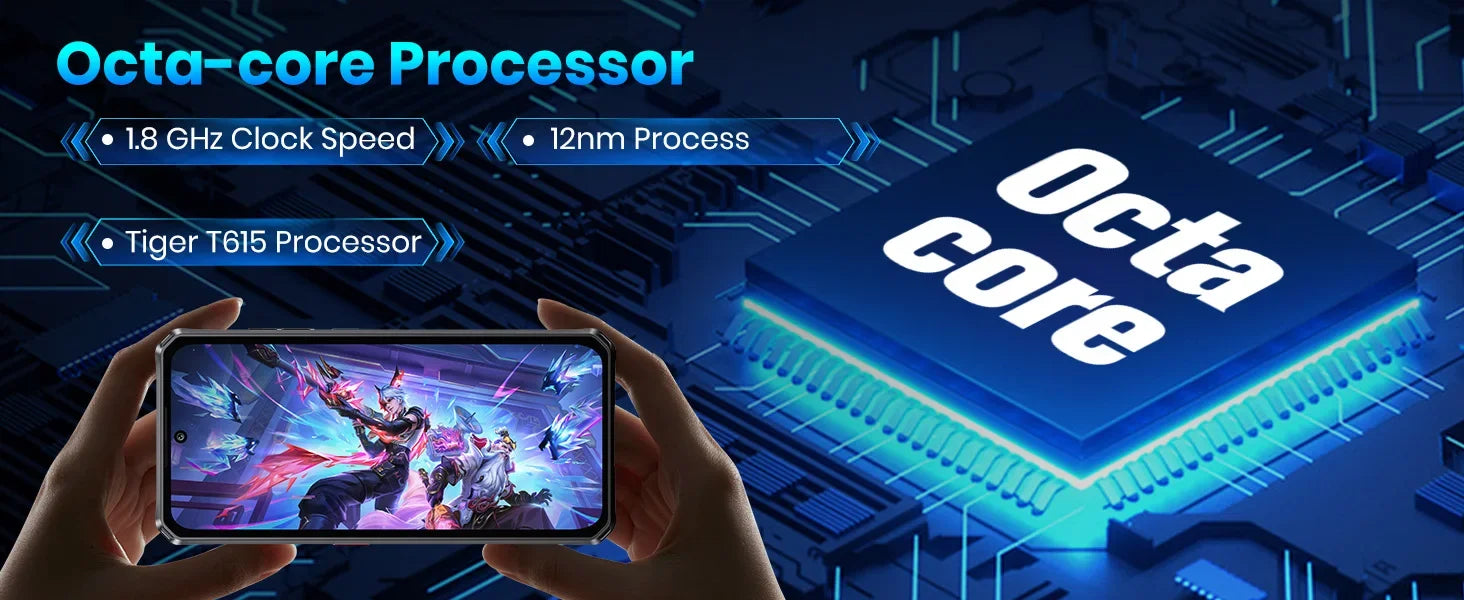 Fossibot [F114] 4G Smartphone 16GB(4+12) RAM 128GB ROM 5000mAh 18W Android 15 Unisoc T615 Ultra-thin Rugged Phone 4G 50MP