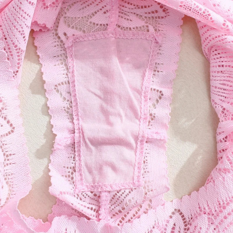 6pcs Women's Sexy Lace Panties Seamless High Waist Transparent Briefs Solid Color Hollow Breathable Female Underwear Large size