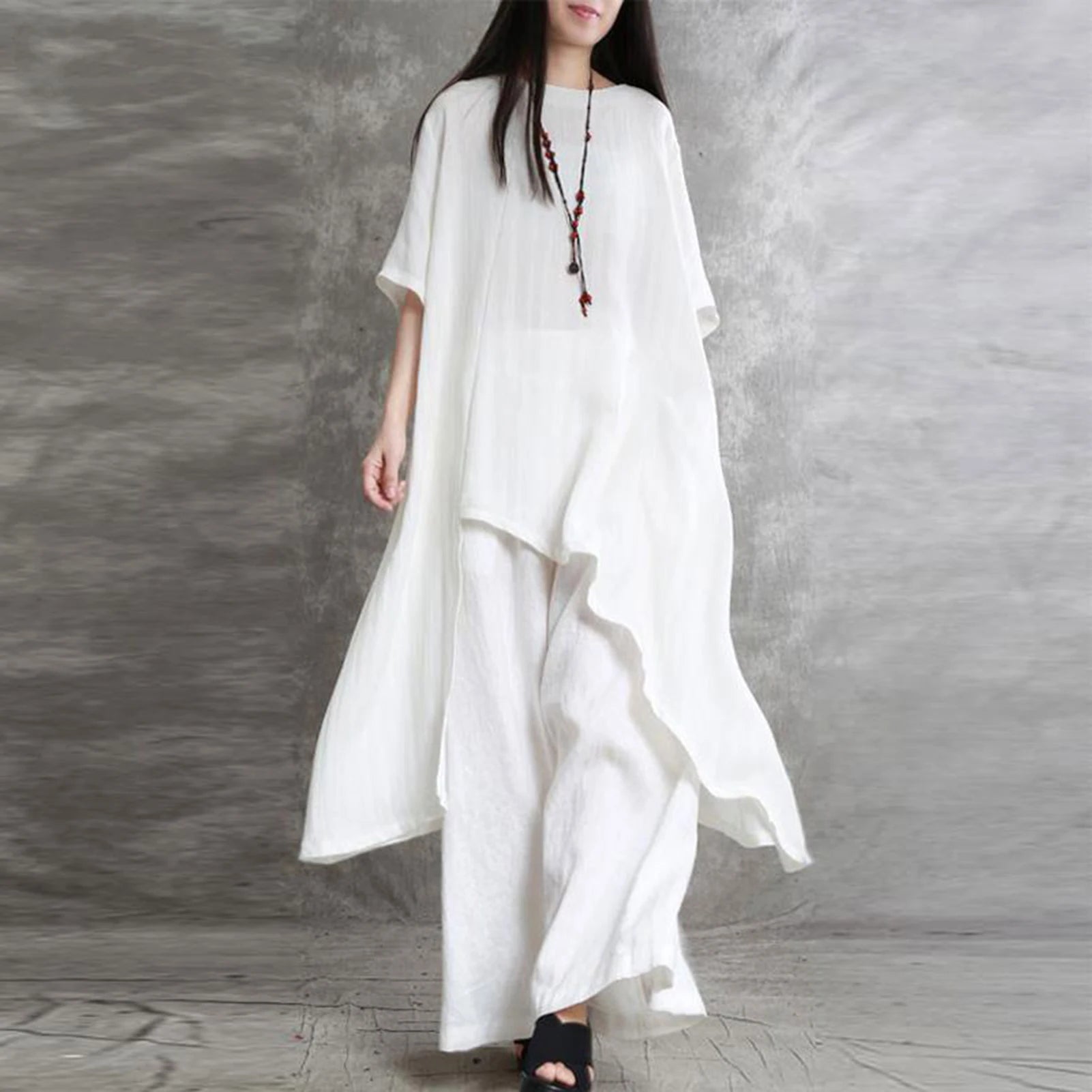 Simple Women Tops Pants Set Cotton Blend Short Sleeve Breathable Elastic Waist Outfit Suit  T-shirt Pants Set Comfy