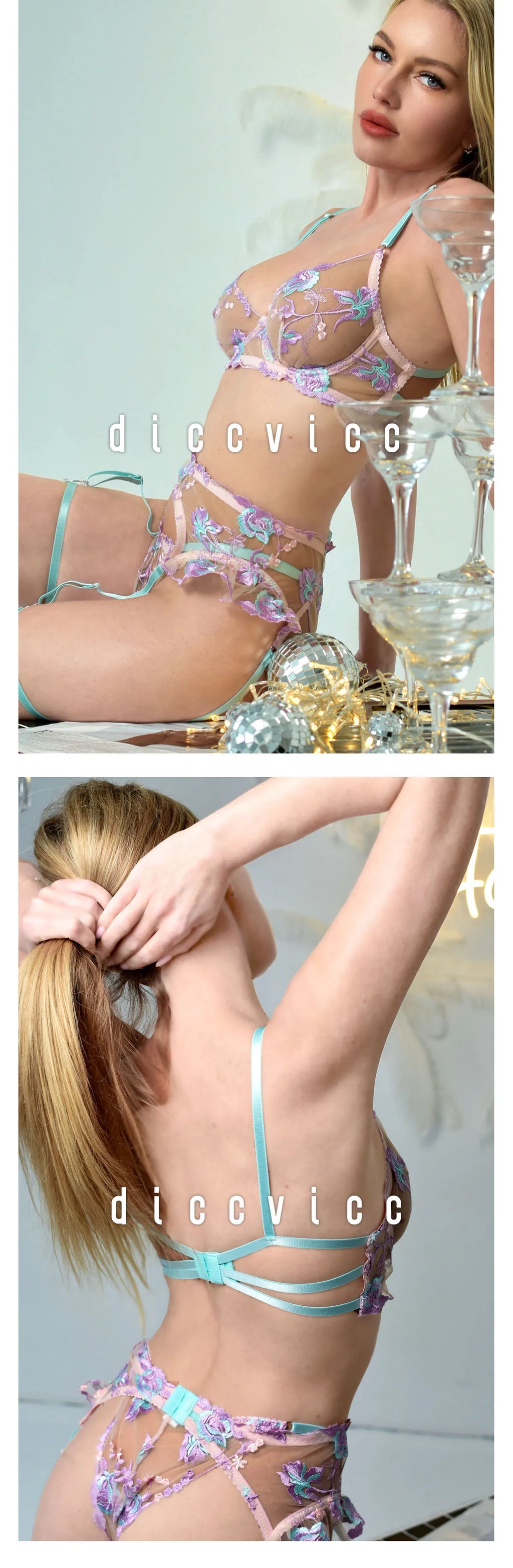 Diccvicc Embroidery Floral Lingerie See Through Sexy Lace Women Underwear Bra Thong Set Fancy Garter Intimate Kit Exotic Outfit