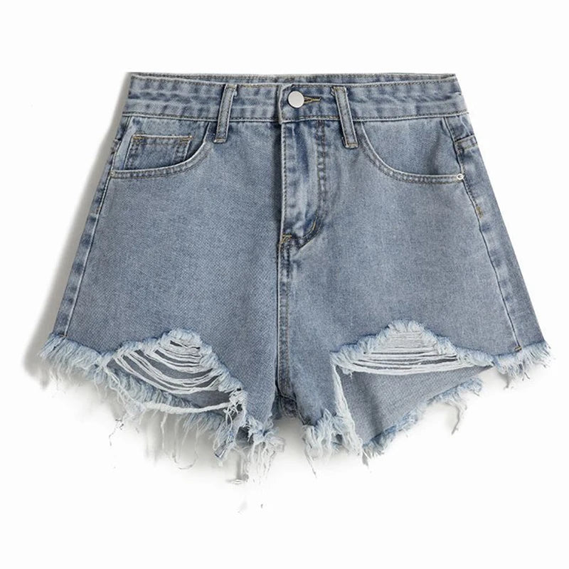 Hole Denim Shorts Women Korean Fashion High Waist Short Jeans Female Summer Slim Streetwear Irregular Wide Leg Shorts Ladies New
