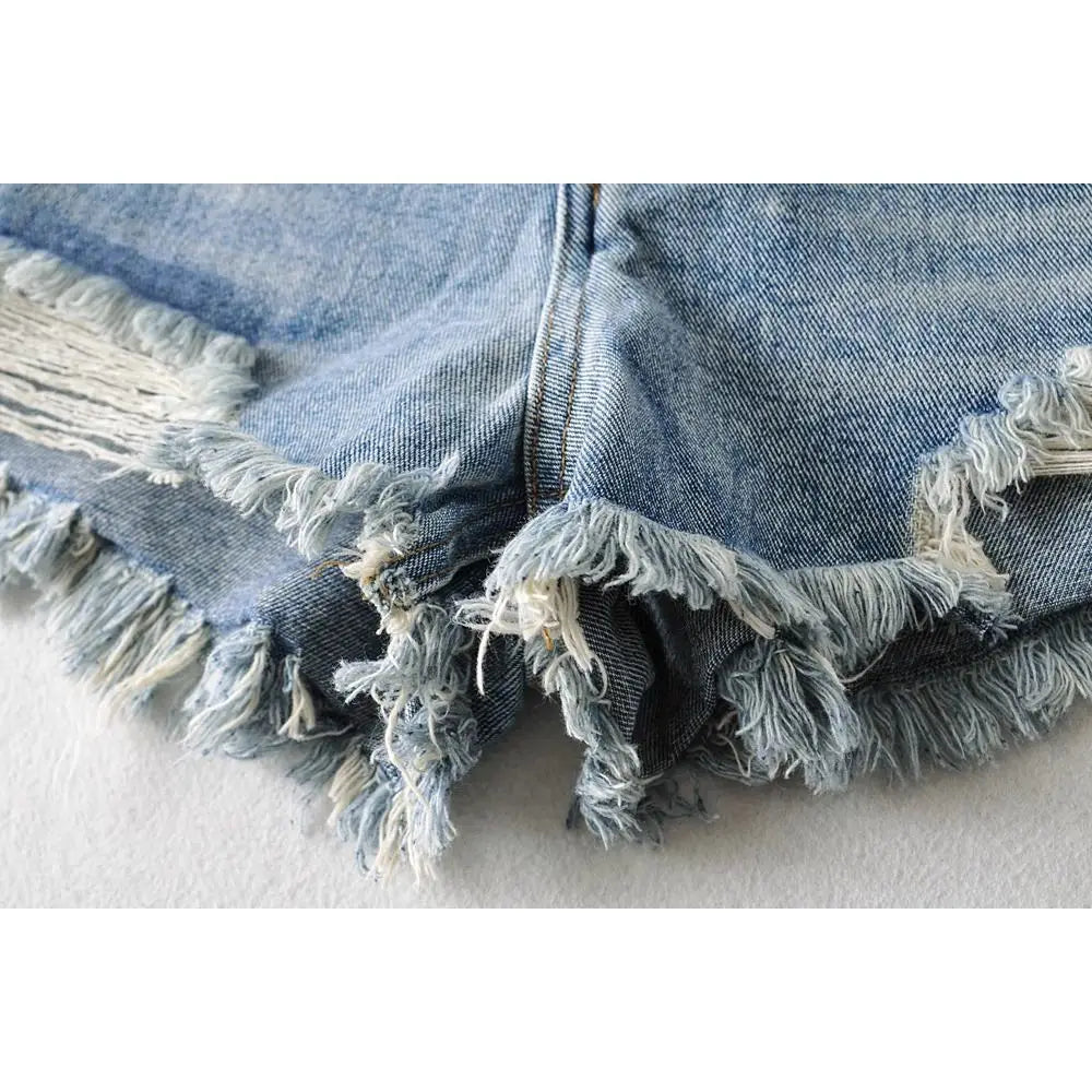 American Retro Washed and Old Rough Edge Torn Denim Shorts Sexy Hot Girl Style Denim Hot Pants Women