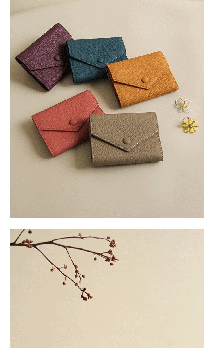 New PU Leather Small For Women Wallet Luxury Envelope Card Holder Brand Designer Multipurpose Zip Coin Cowhide Short Purse 2026