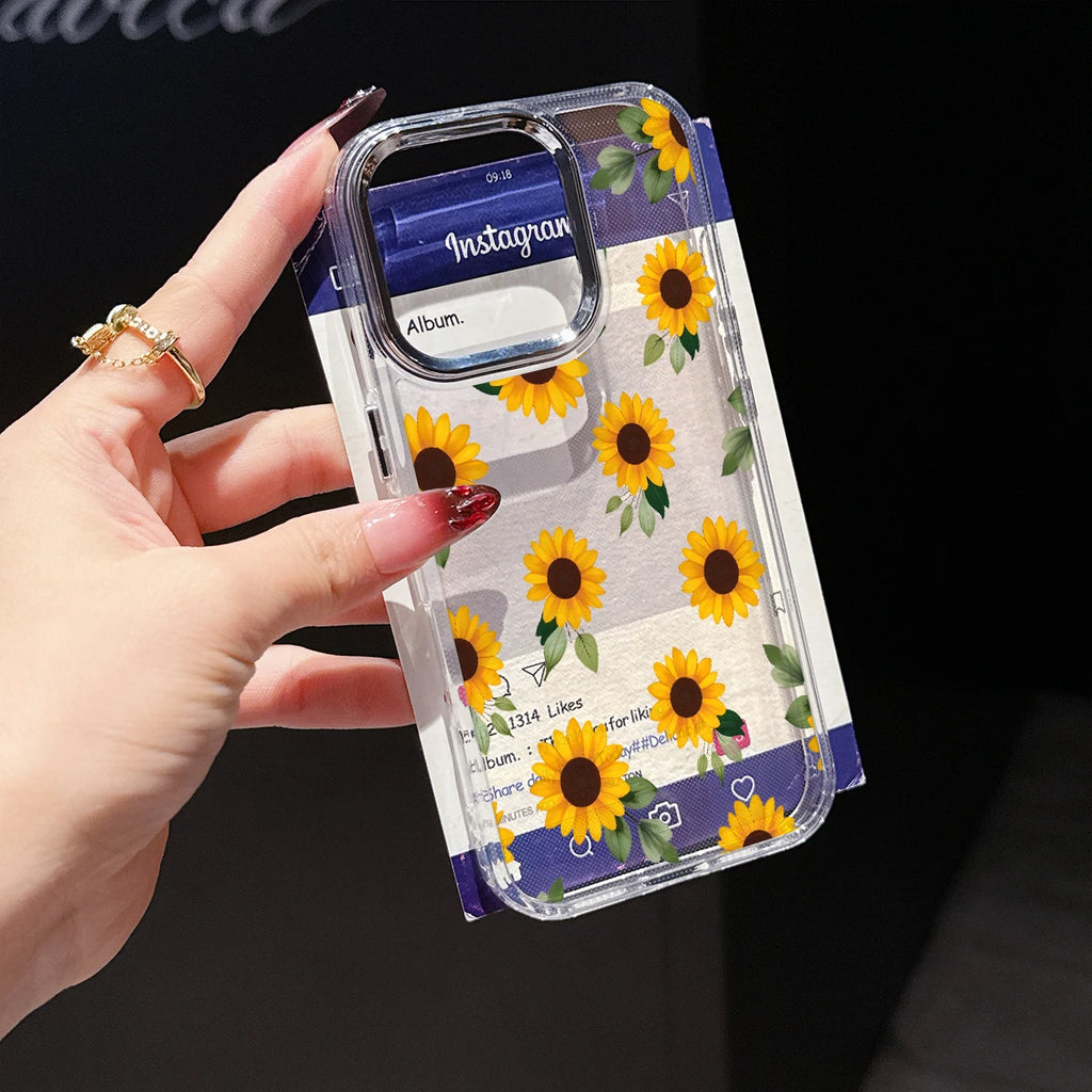 Sunflower Pattern Phone Case For iPhone 17 16e 16 15 14 13 12 11 mini Pro Max X XR XSMAX 8 7 Air Plus Transparent Soft Cover