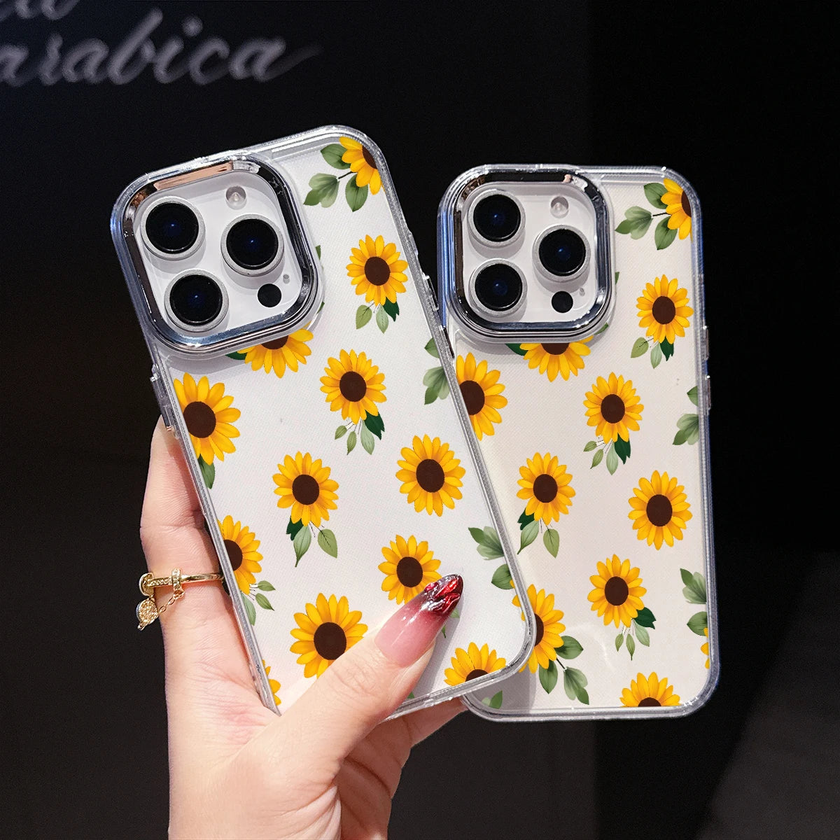 Sunflower Pattern Phone Case For iPhone 17 16e 16 15 14 13 12 11 mini Pro Max X XR XSMAX 8 7 Air Plus Transparent Soft Cover
