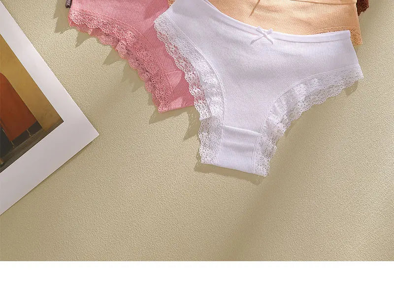 FINETOO 6Pcs/Set Women Cotton Panties Floral Lace Intimate Underwears M-XXL Trendy Patchwork Lace Briefs Female Soft Underpants