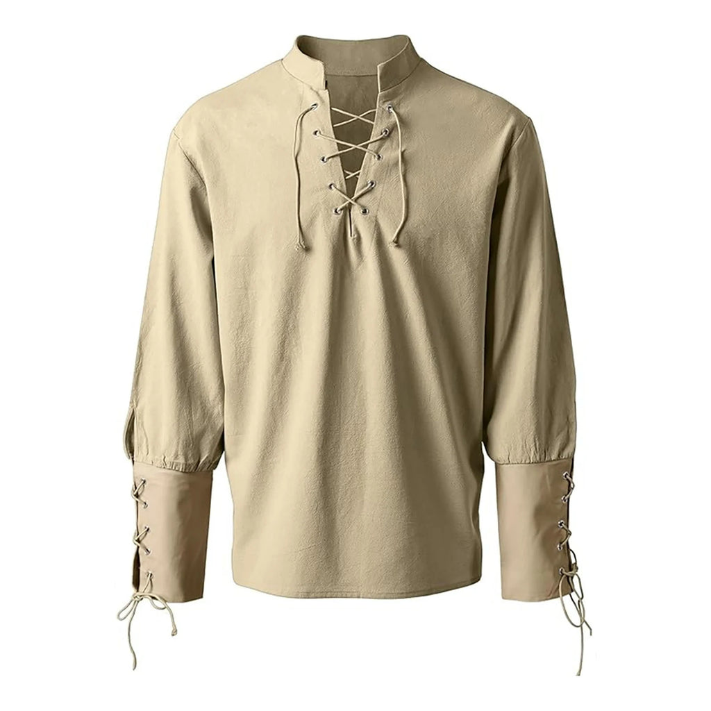 Men's Medieval Shirt Vintage Victorian Lace Up Long Sleeve Shirts Cotton Linen Cosplay Steampunk Black White Renaissance Blouse