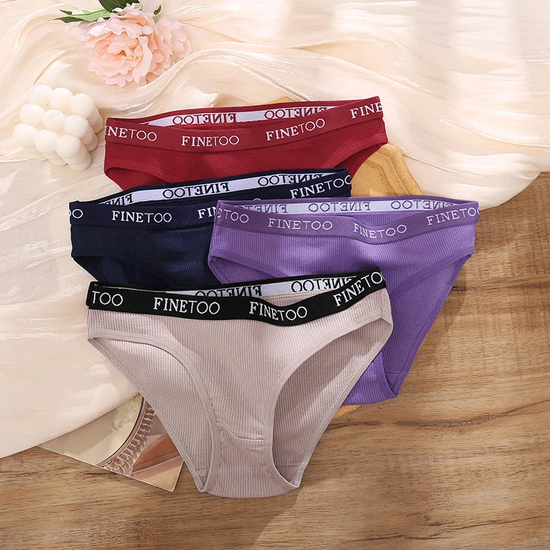 FINETOO 6Pcs Women Cotton Panties M-2XL Striped Underwear Letter Belt Briefs Female Low Waist Lingerie Stretchy Solid Lingerie