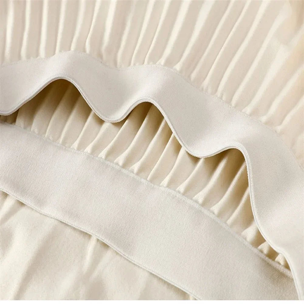 2024 korean fashion Autumn Winter New Women's Solid Colors High Waist Loose Elastic Pleated A-Line Black Skirt women clothing