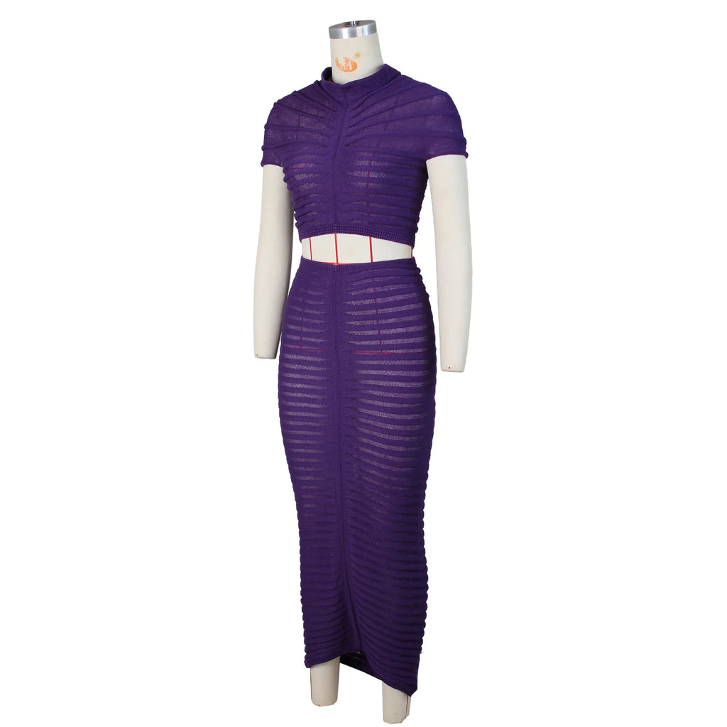 Knitted Mesh Dress 2 Piece Maxi Skirt Sets Summer Women Clothes Designer Fashion Dress Sexy Crop Tops Knit 2 Piece Set Outfit