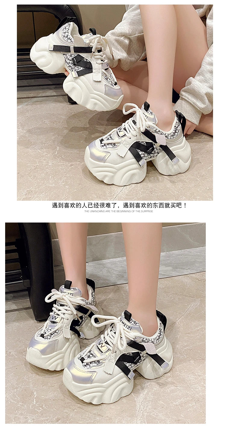 7CM Fashion Spring Autumn Sneakers Women Lace Up Chunky Platform Sports Dad Shoes Woman Comfort Casual Shoes Zapatillas Mujer