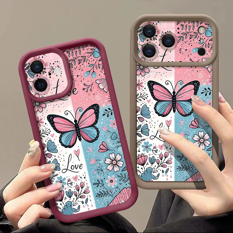 Butterfly Flower Patterned Phone Case For iPhone 17 Pro Air 16e 15 16 Pro Max 14 16 Plus 13 12 Pro Max Shockproof Soft TPU Cover