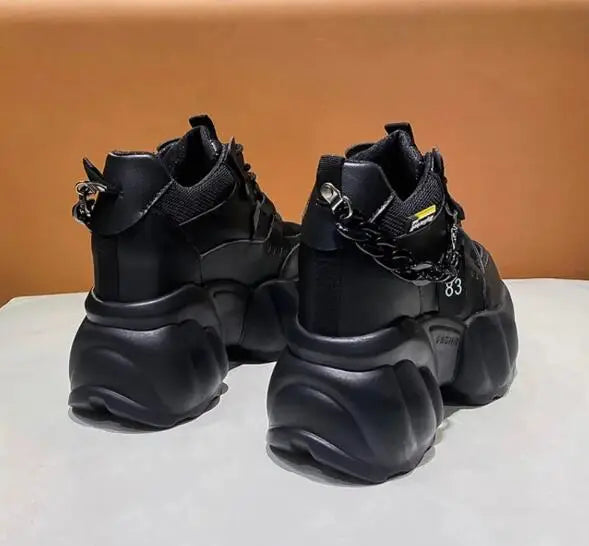 NEW Breathable Mesh 10CM Chunky Sneakers for Women Non Slip High Platform Sports Dad Shoes Woman Lace Up Thick Sole Casual Shoes