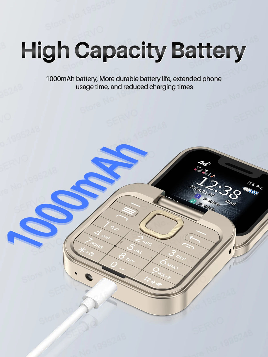 SERVO i16 Pro 4G LTE Mini Flip Mobile Phone Dual SIM Standby Call Recording Speed Dial FM Radio Blacklist Small Fold Cellphones