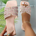 2025 Summer Women Rhinestone Slippers Outdoor Slippers Fashion Non-Slip Beach Shoes Comfortable Square Heel Sandals Slides Women