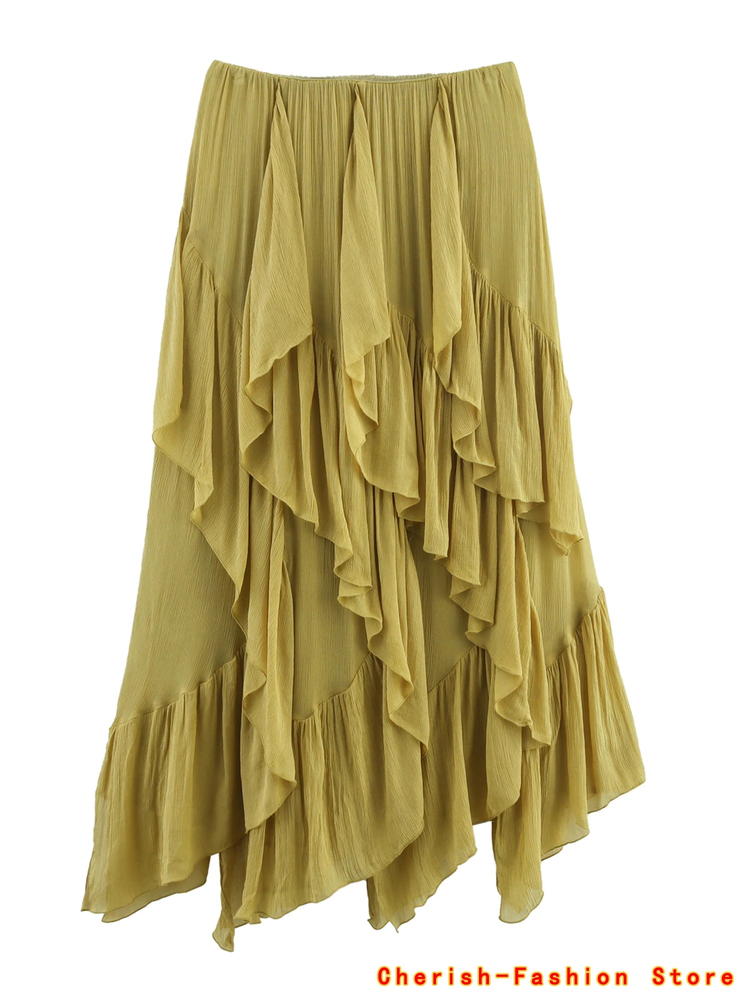 Irregular Ruffles Cake Skirt Pleated Cake Womens Skirt High Waist Faldas Mujer Japan Style Eleganr Skirts Spring Summer 2025