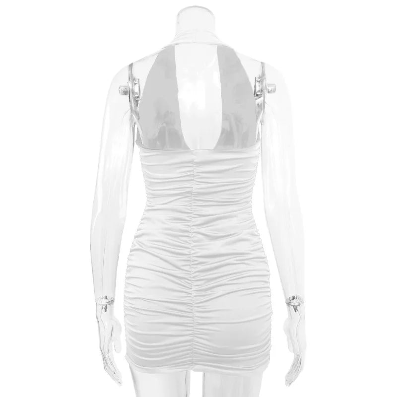 Sexy Deep V Evening Party Sleeveless Backlss Dress 2026 Summer Short White Halter Dresses Women Tight Club Mini Dress Clubwear