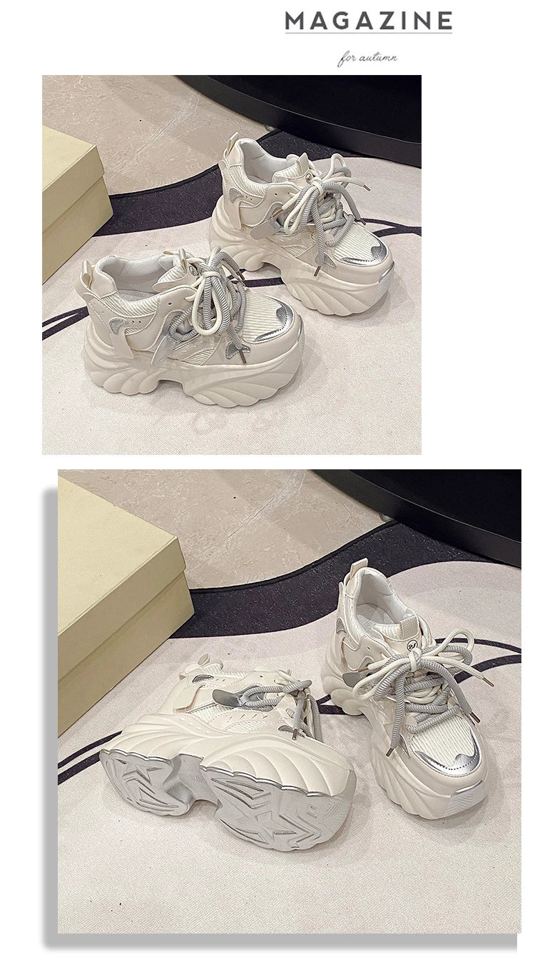 NEW Women Chunky Sneakers Internal 11CM High Platform Breathable Mesh Shoes Ladies Wedges Casual Shoes For Woman Sports Dad Shoe