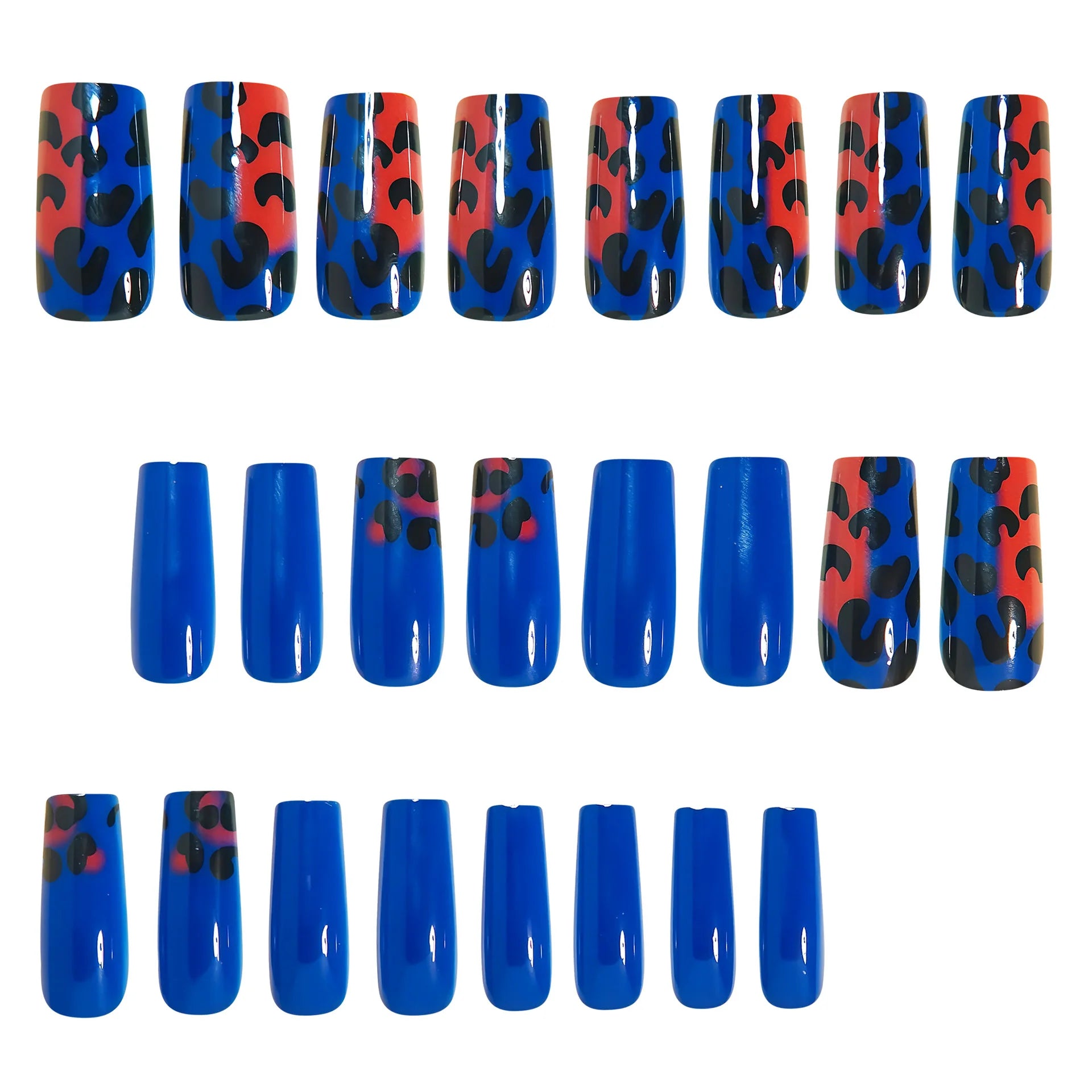 Medium fake nails tips for women girls gradient purple blue green red black leopard printing Square almond tips press on nails