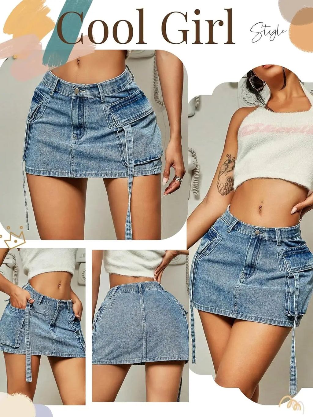 2026 New Cargo Skirt Women Y2k Button Mini Jeans Skirt Denim Skirt with Pocket Low Waist