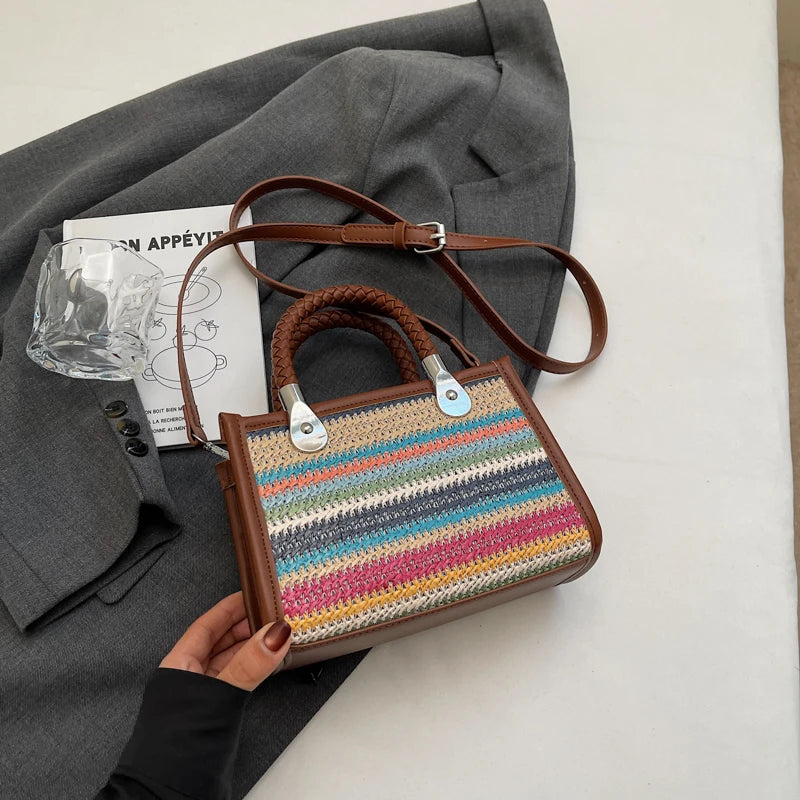 Designer Women Shoulder Bag Fashion Woven Handbag Purse Small Square Crossbody Bags 2025 Brand Straw Tote Bag Classic Ladies Bag