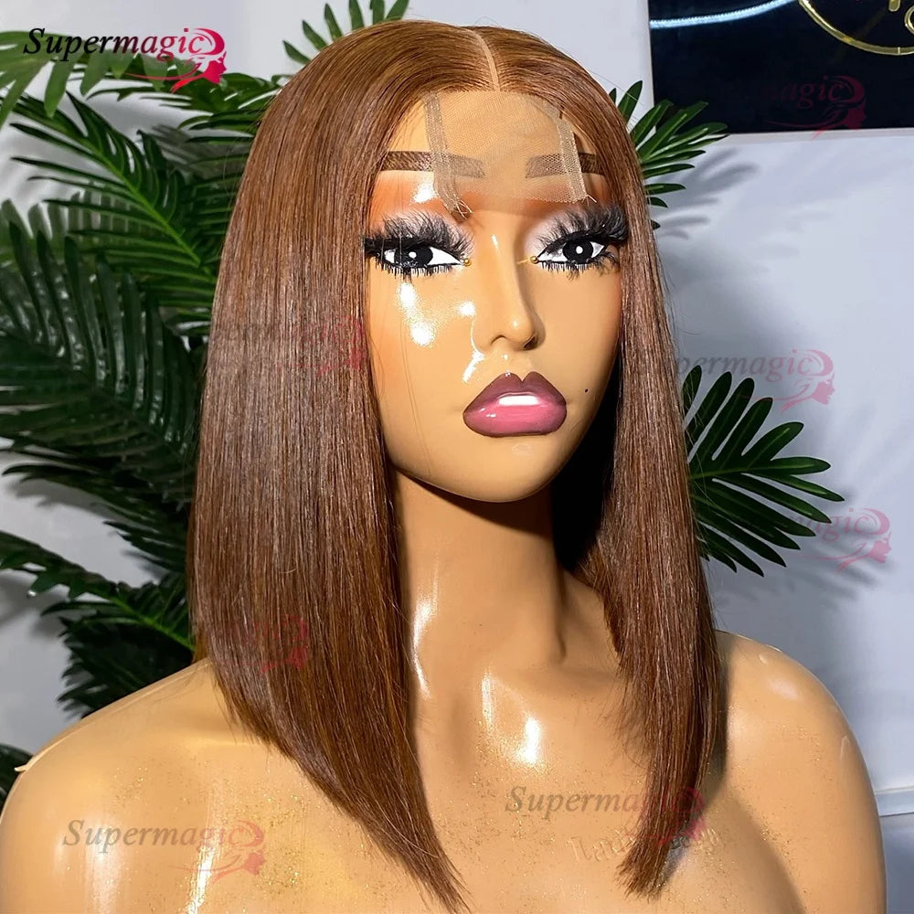 Double Drawn 2x6 HD Glueless Bone Straight Bob Wigs Raw Vietnamese Virgin Human Hair Short Chocolate Brown Bob Wigs for Women