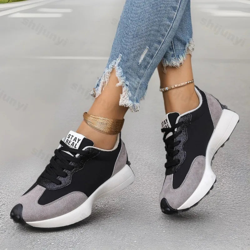 Women Sneakers Causal Walking Shoes Woman 2025 Autumn Fashion Lace Up Sports Platform Shoes Outdoor Non-slip Running Shoes