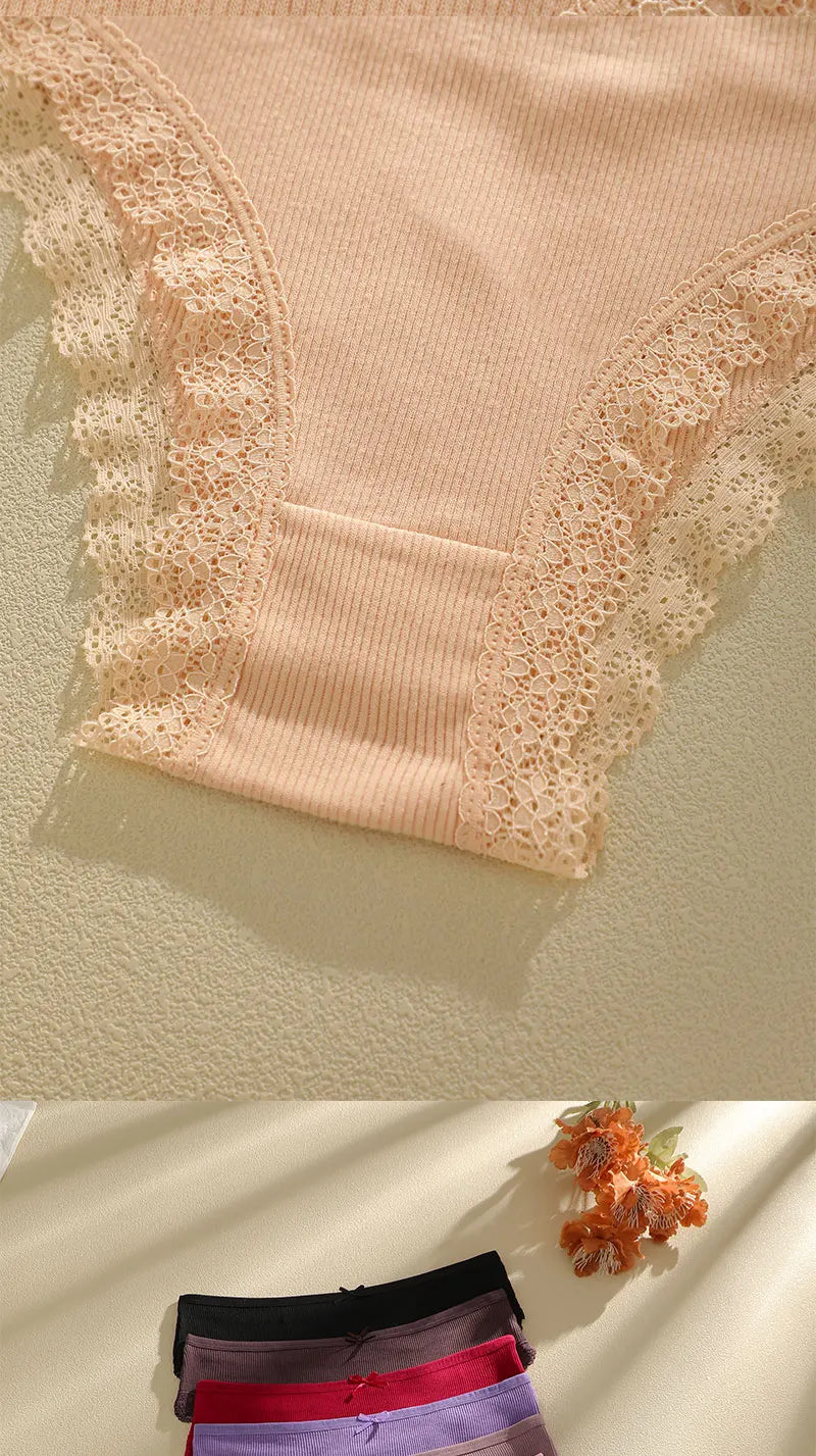 FINETOO 6Pcs/Set Women Cotton Panties Floral Lace Intimate Underwears M-XXL Trendy Patchwork Lace Briefs Female Soft Underpants