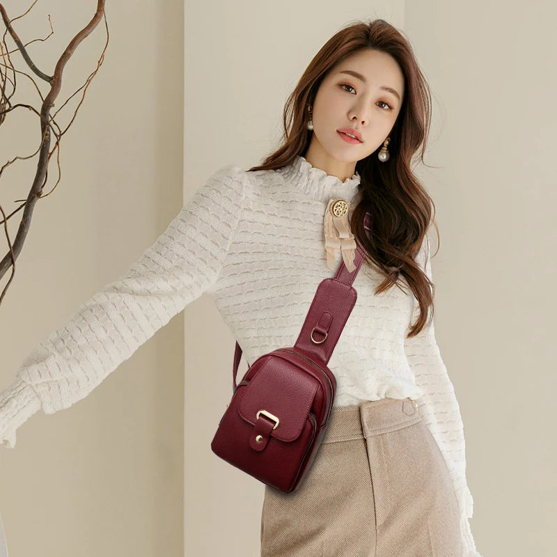Women Bag Chest Bags Soft PU Leather New Trend Bags Female Crossbody Bag Shoulder Messenger Bags Multiple Pockets Pack Designer