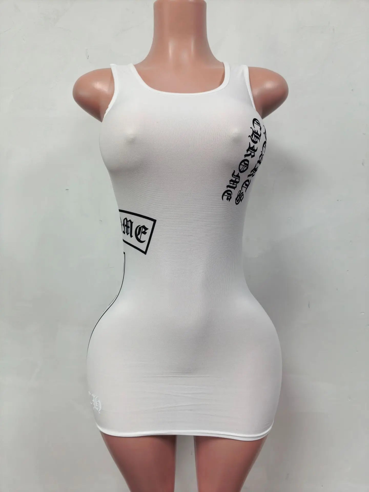 Gothic Women's Letter Print Tank Mini Dress 2026 Summer Y2K Sleeveless Bodycon Streetwear Sexy Skinny Night Club Party Outfit