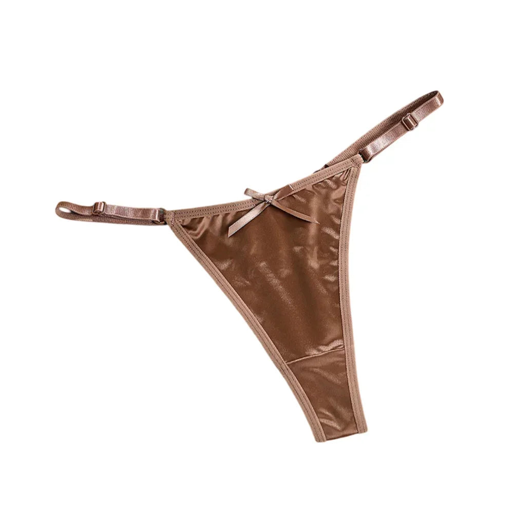 New Adjustable Girls G-Strings Pants Satin Cotton Crotch T-Back Women's Sexy Thin Strap Bow Underwear Plus Size
