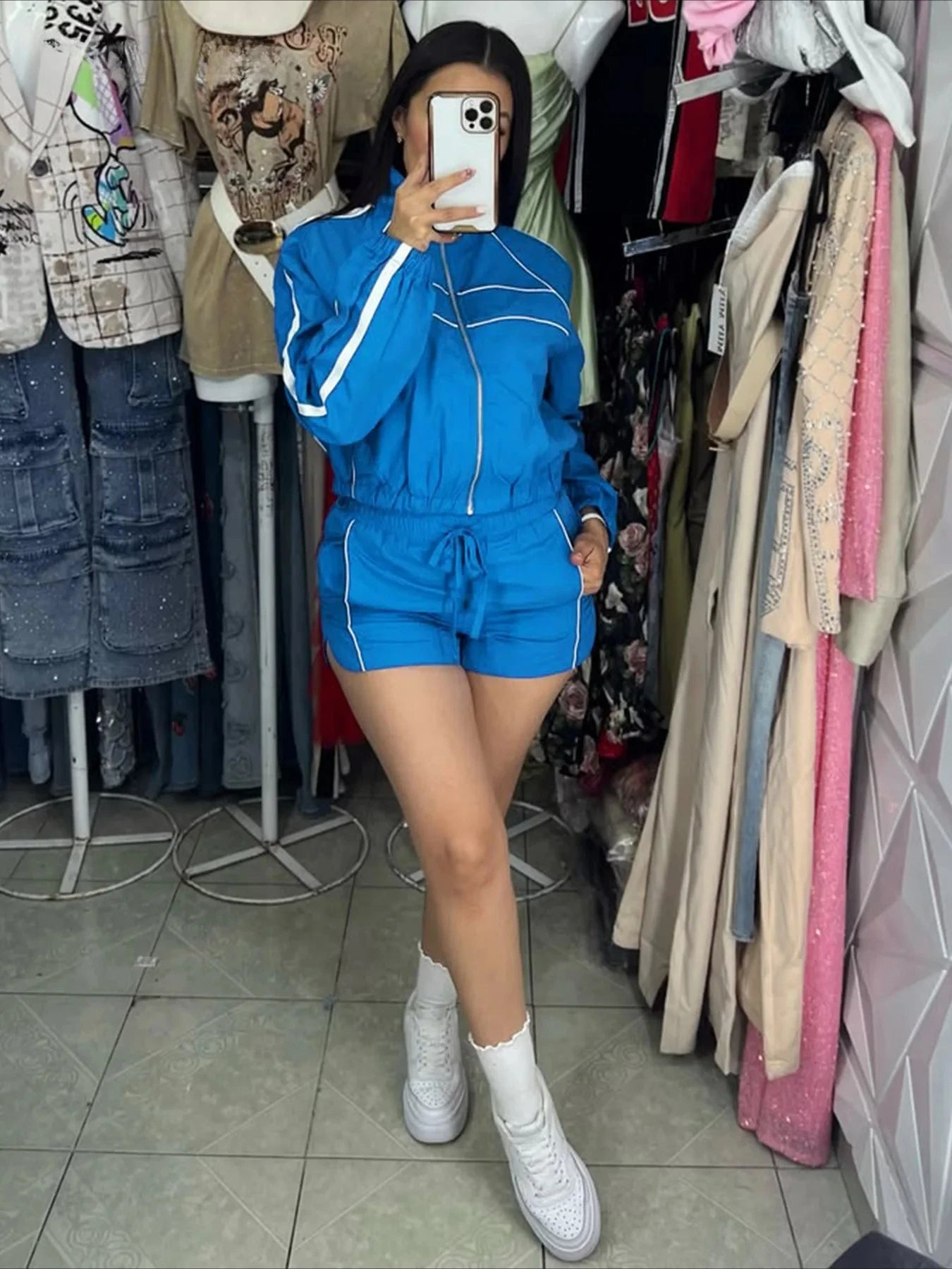 BWQ Women's Set Long Sleeve Jacket + Shorts Suit 2025 Summer Streetwear Active Slim Sporty Two 2 Piece Set Outfit Tracksuit