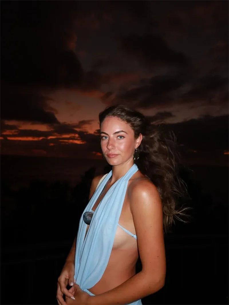 Sexy Dress Set Women Halter Crop Top And Maxi Skirt Matching Sets Female Elegant Beach Club Party Skirt Two Piece Set