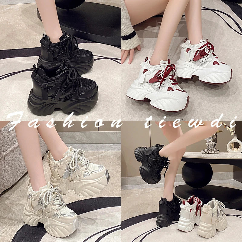 NEW Women Chunky Sneakers Internal 11CM High Platform Breathable Mesh Shoes Ladies Wedges Casual Shoes For Woman Sports Dad Shoe
