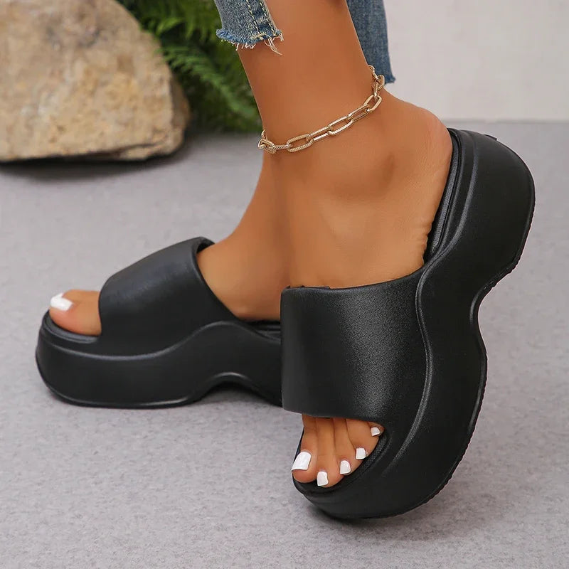 Chunky Platform Slippers for Women Summer 2026 Comfortable Wedge Heels Sandals Woman Solid Non Slip Eva Thick Sole Slides Shoes
