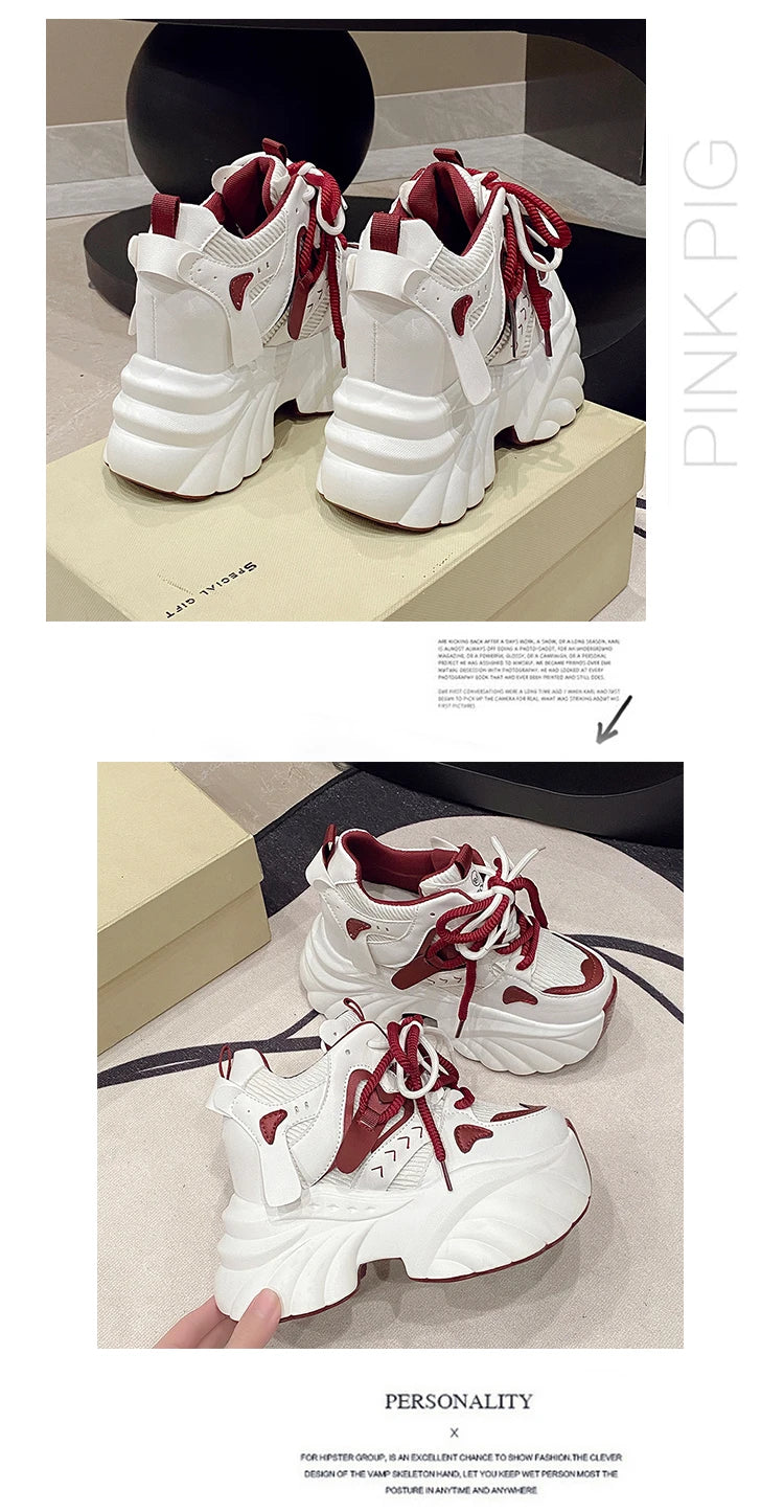 NEW Women Chunky Sneakers Internal 11CM High Platform Breathable Mesh Shoes Ladies Wedges Casual Shoes For Woman Sports Dad Shoe