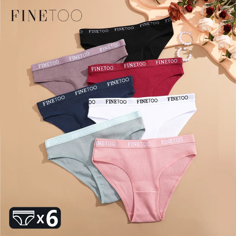 FINETOO 6Pcs Women Cotton Panties M-2XL Striped Underwear Letter Belt Briefs Female Low Waist Lingerie Stretchy Solid Lingerie