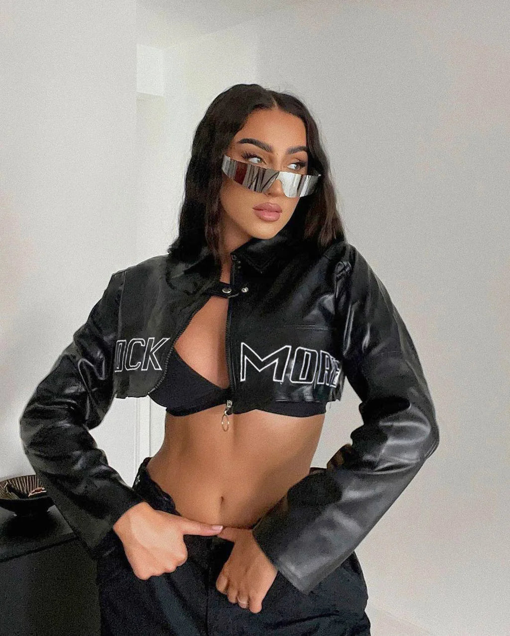 FAGADOER Y2k Punk Gothic Leather Jacket Women Cropped Lapel Letter Embroidery Moto Jackets Coat Short Female Streetwear 2025 New