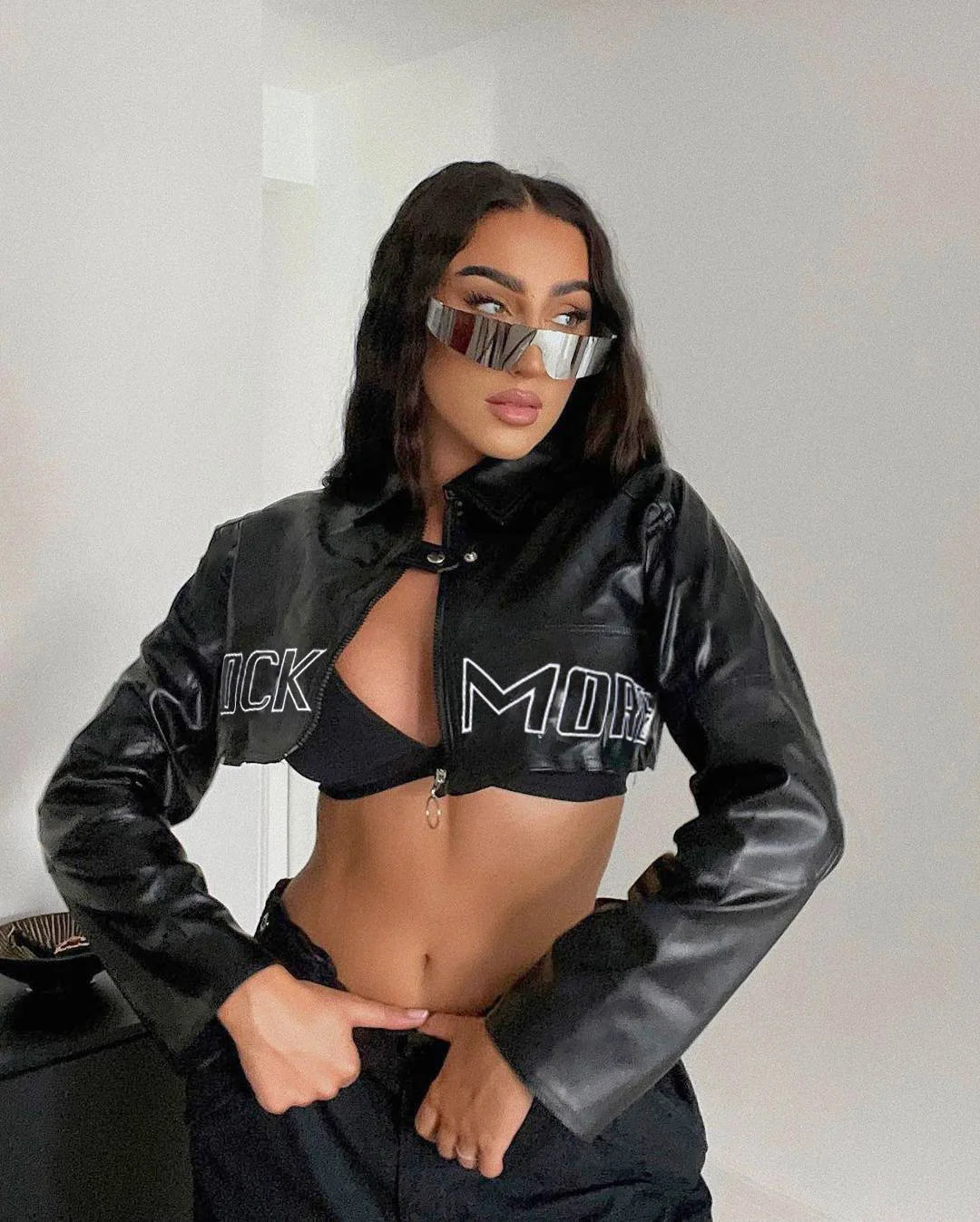 FAGADOER Y2k Punk Gothic Leather Jacket Women Cropped Lapel Letter Embroidery Moto Jackets Coat Short Female Streetwear 2025 New