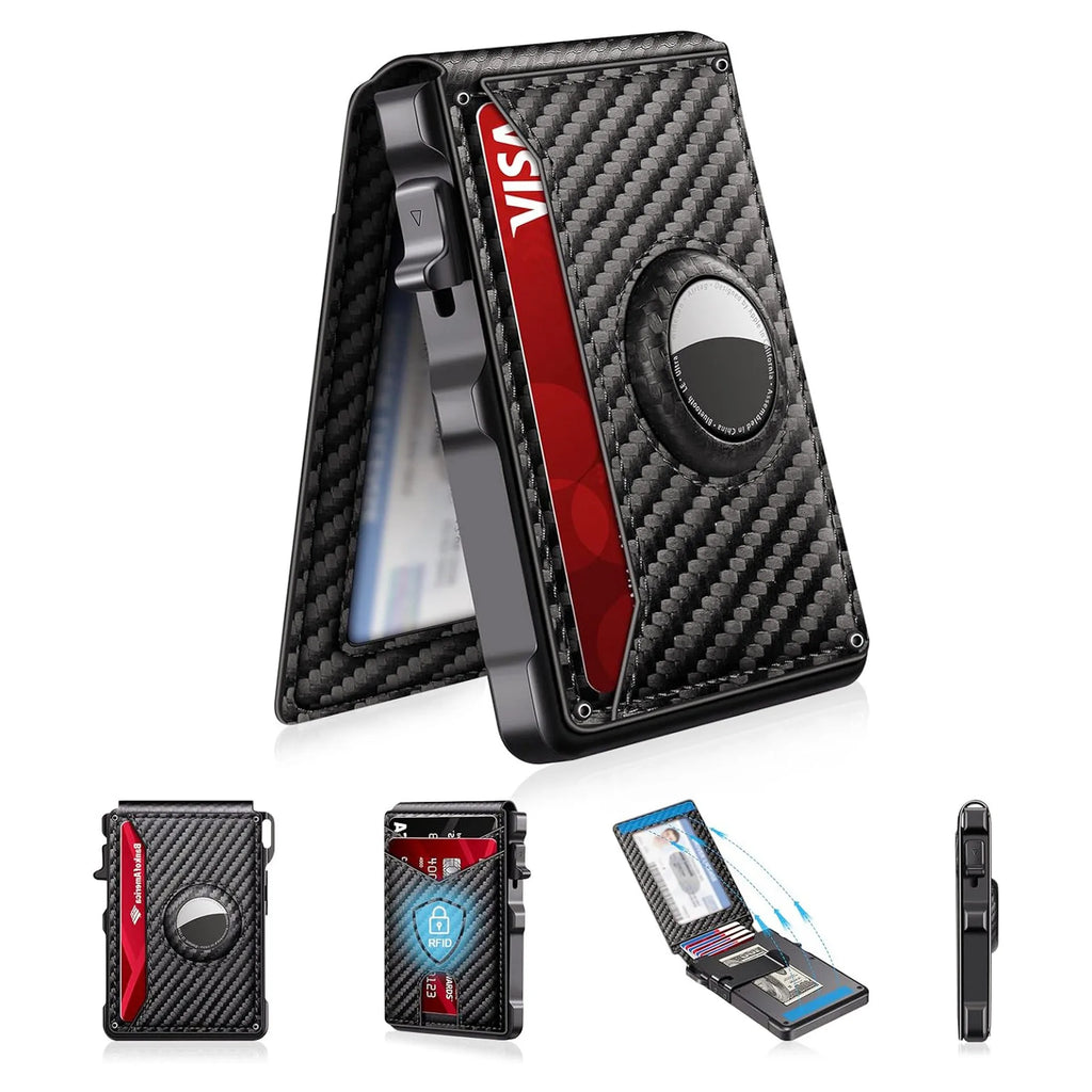 Men's Slim RFID Bifold Leather Wallet with Pop-up Aluminum Money Clip & Card Holder - Minimalist, Stylish, Secure